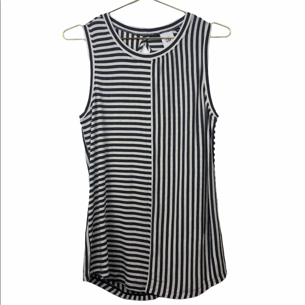 Cabi London Tank Charcoal Ivory Gray Block Stripe